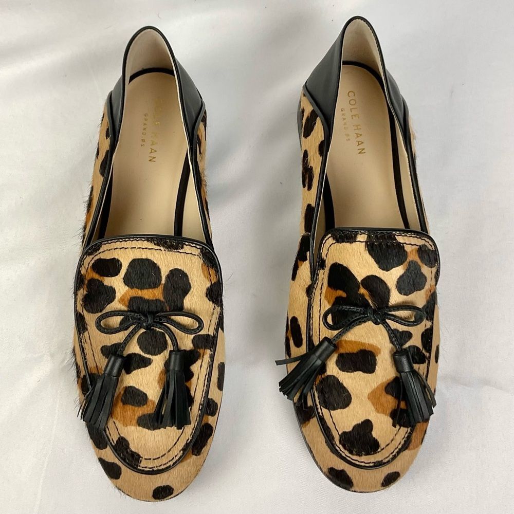 Cole Haan Pinch Tassel Leopard Calf Hair Loafers Sz 8B Shoes